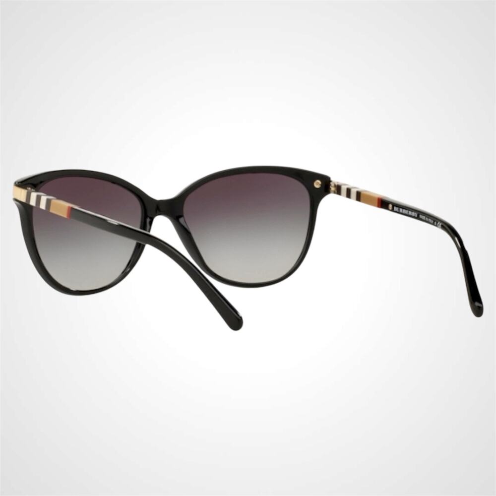New Burberry Sunglasses Black Cat Eye Check Arms Gold Hardware Womens BURBERRY - Picture 5 of 10